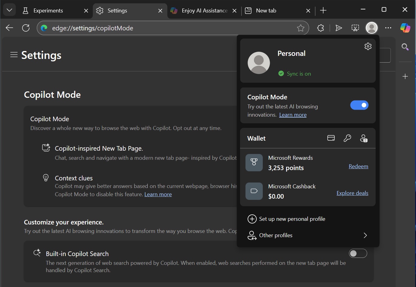 Modo de copiloto en Microsoft Edge