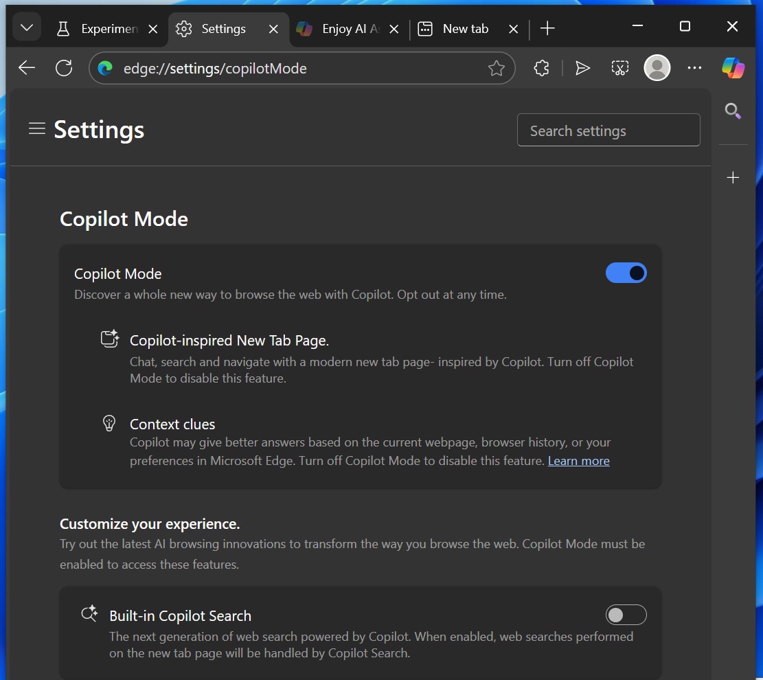 Configuración del modo de copiloto en Microsoft Edge