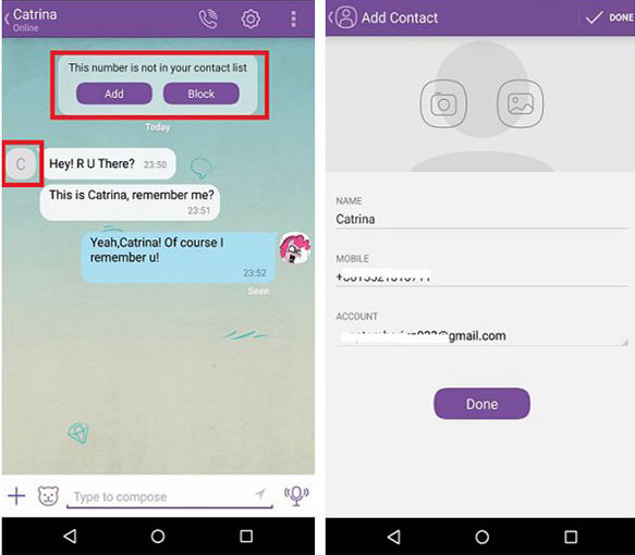 Agregar contactos de Viber desde la conversación