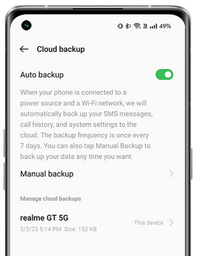 Realme nube de copia de seguridad a través de Heytap Cloud