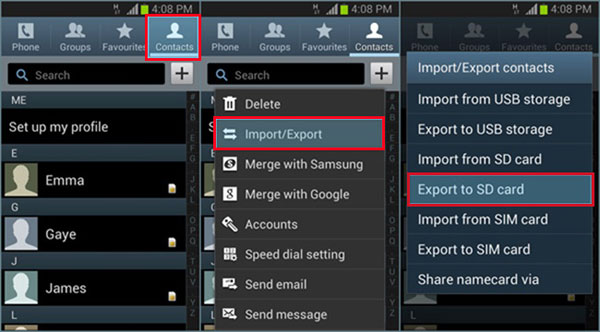 Respalde los contactos de Android a la tarjeta SD