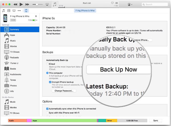 Realización de iPhone bloqueado con iTunes