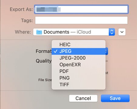 HEIC a JPG usando la vista previa en Mac