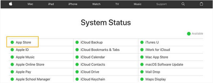 Verifique el estado del sistema Apple para arreglar el iPhone no se puede activar