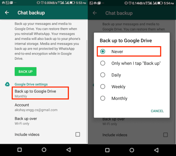 Copia de seguridad de WhatsApp de copia de seguridad a Google Drive Daily