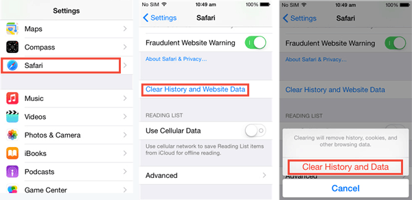 El historial claro y los datos del sitio web para arreglar iPhone siguen siendo pitidos