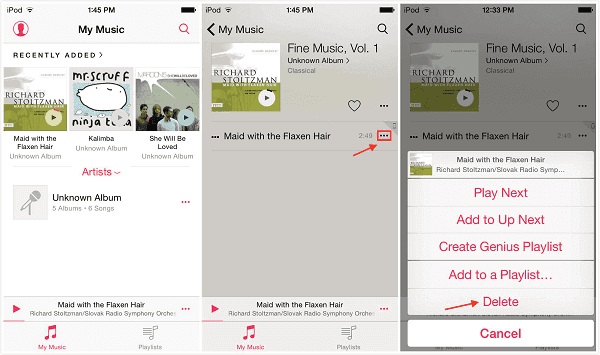 Eliminar una canción de iPod a través de la aplicación de música