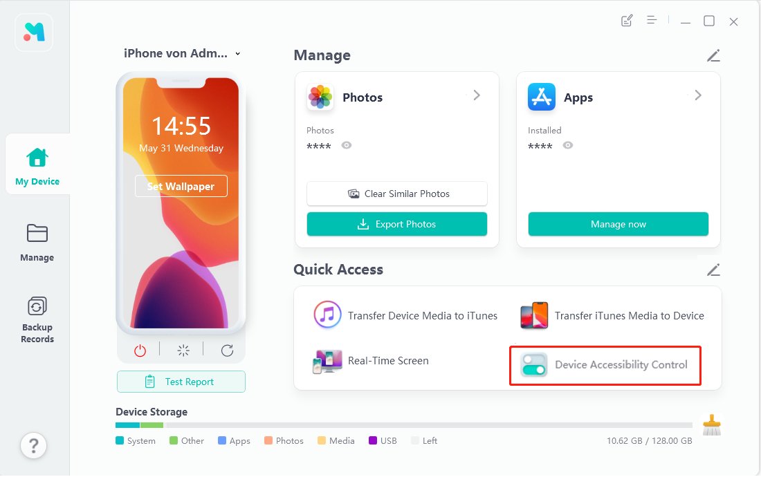 Control de accesibilidad del dispositivo en acceso rápido