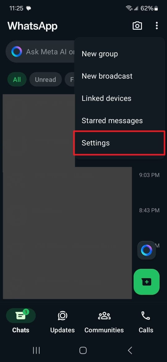 Abra la configuración de WhatsApp Android