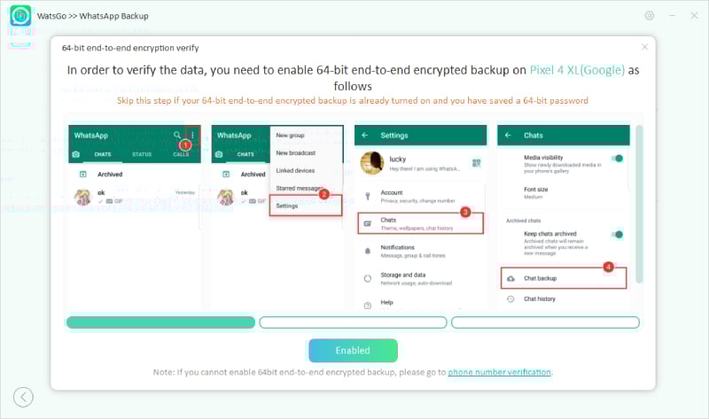 Habilitar el cifrado de copia de seguridad de WhatsApp