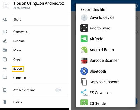 Exportar archivos de Dropbox