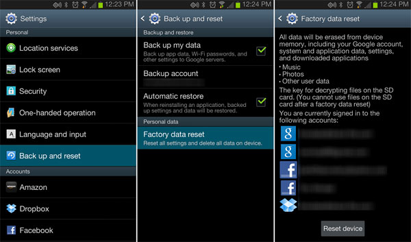 Restablecer en fábrica en Android