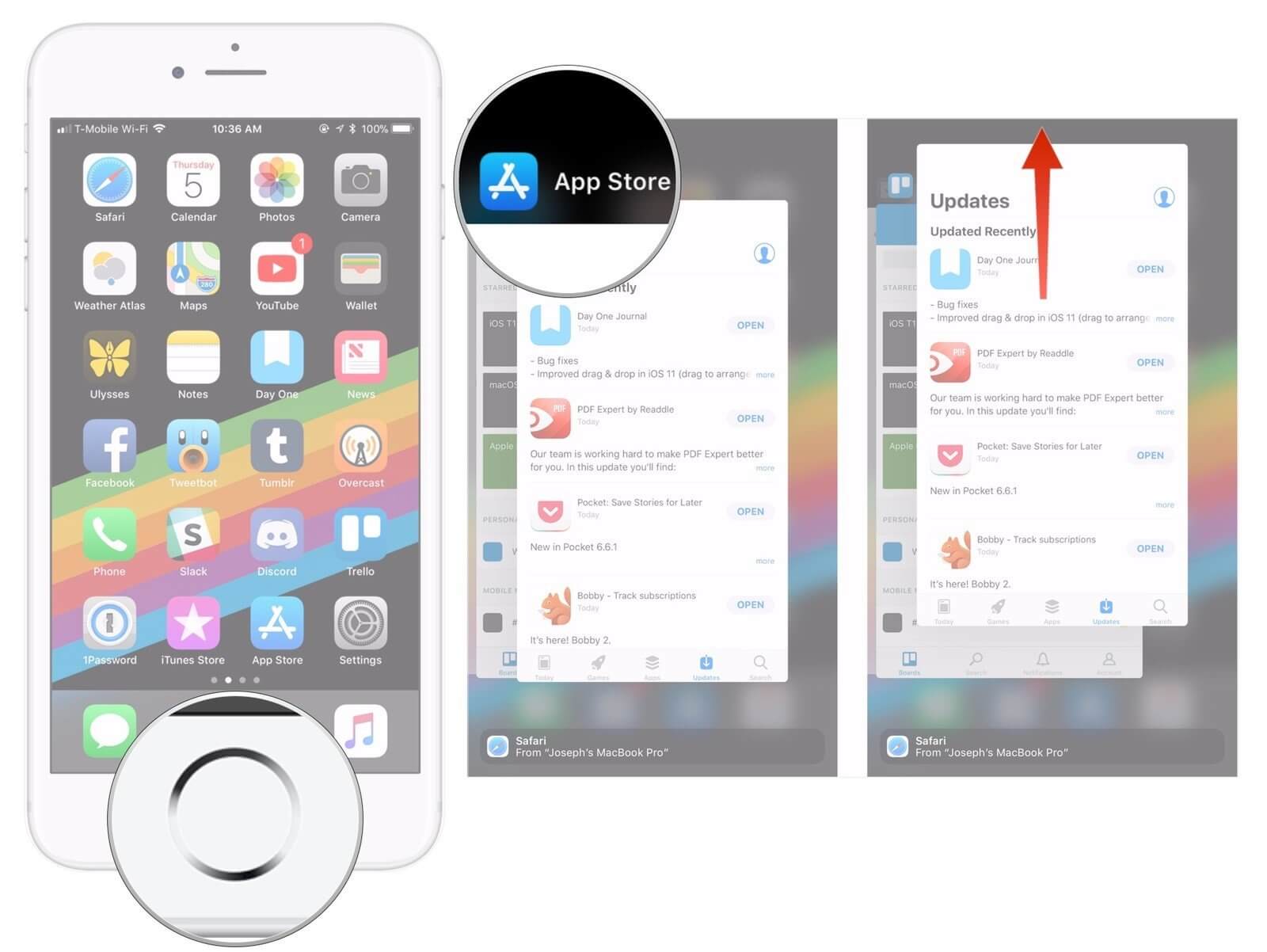 Apague la aplicación problemática en el iPhone 8 y los modelos anteriores