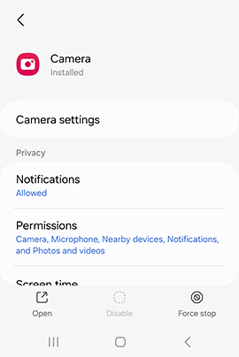 Force Stop Samsung Camera