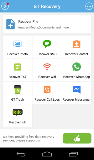 Abra la recuperación de GT y elija el icono de recuperación de SMS