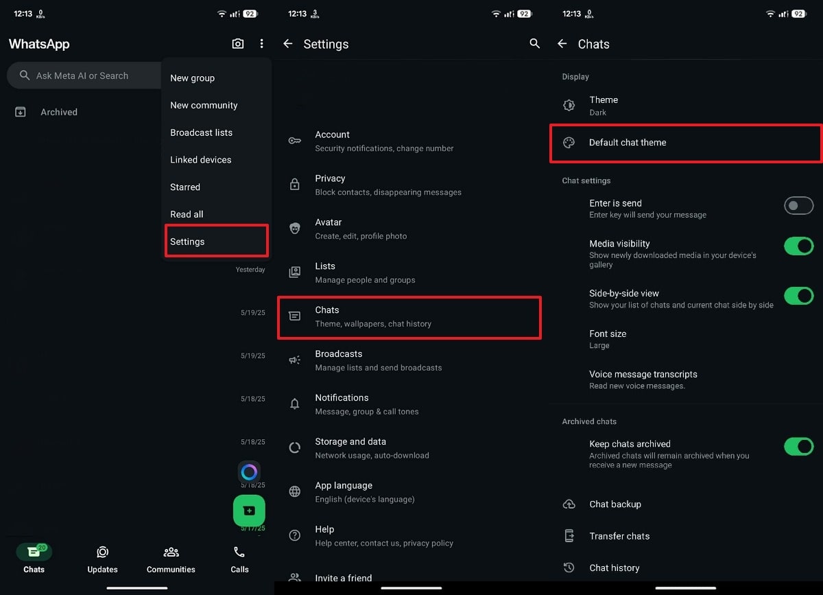 Configuración de chat de tema de chat predeterminado