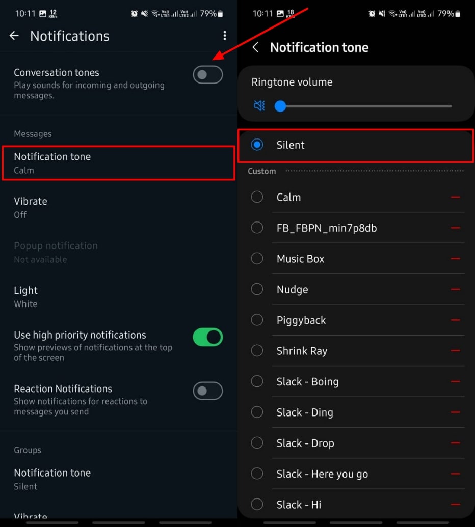 Tono de notificación silenciosa