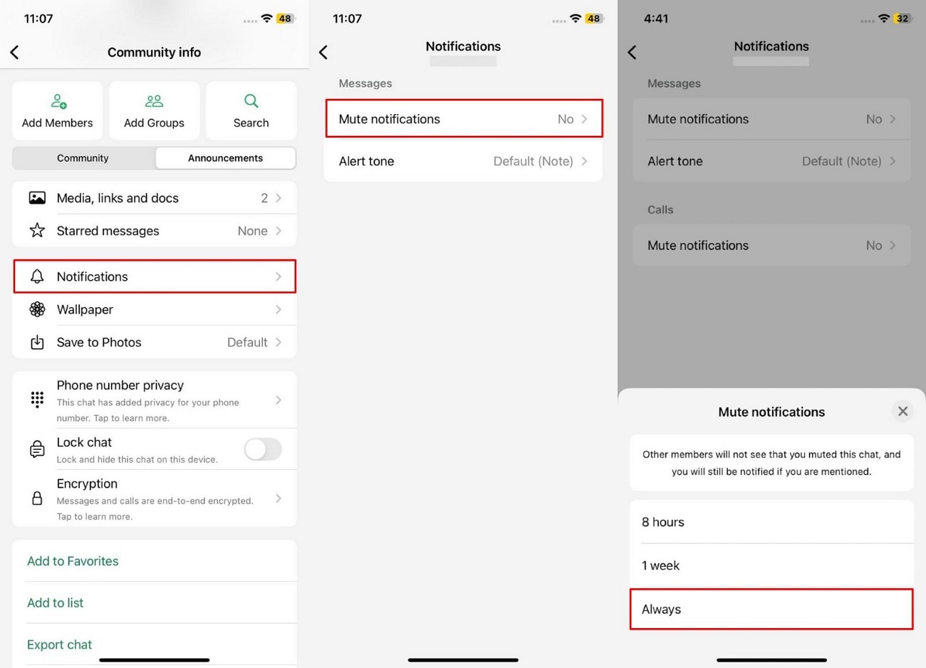 Notificaciones mudas de una chat en particular