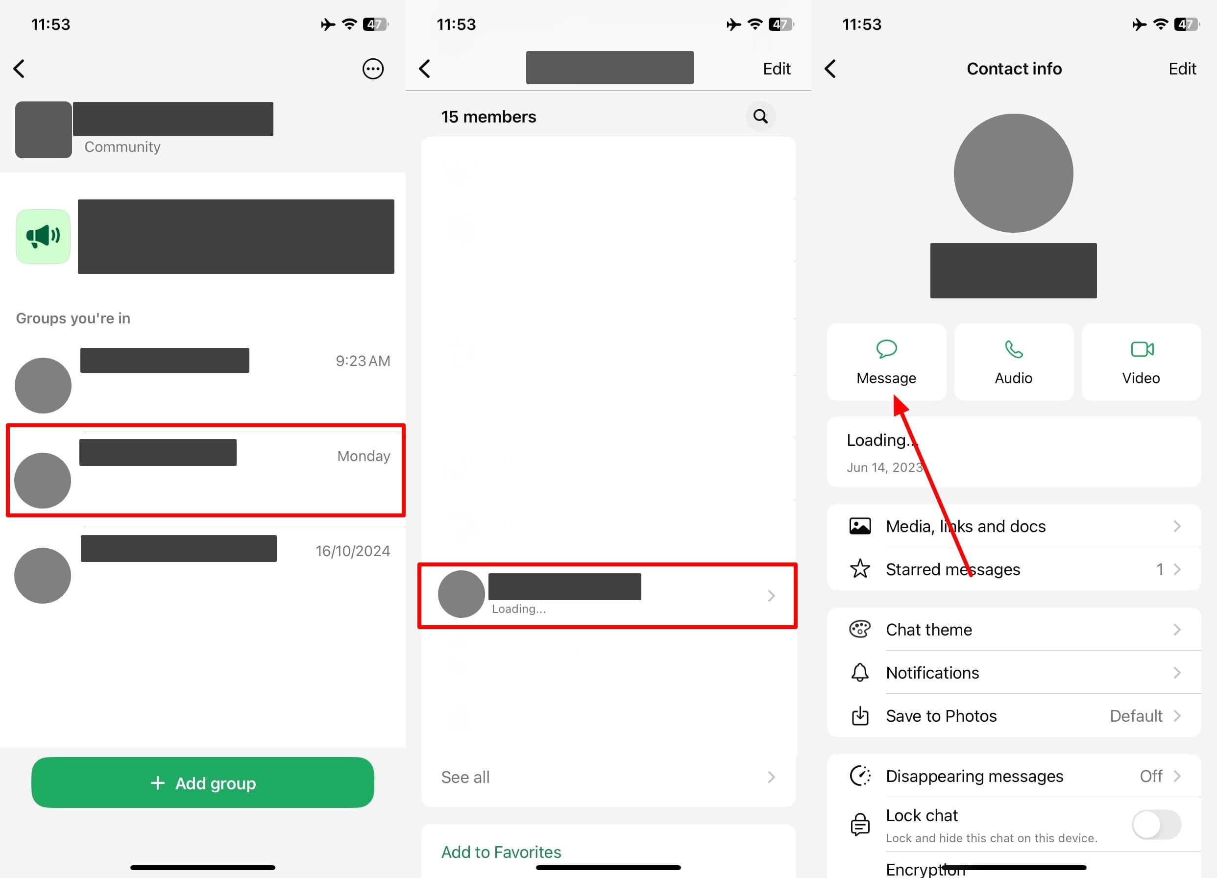 Mensaje de contactos desconocidos en el grupo
