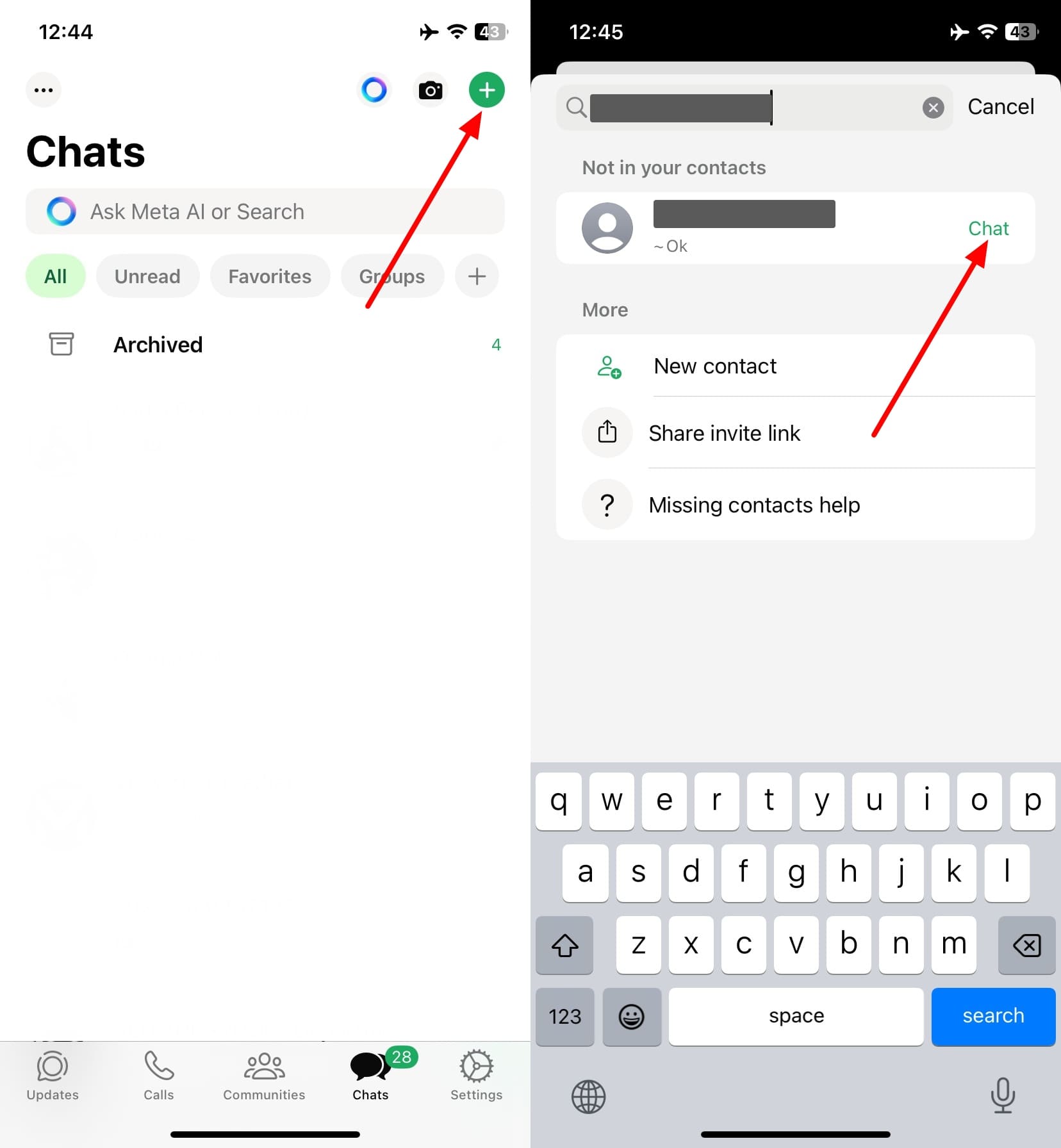 insertar número desconocido y chat