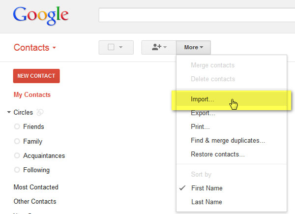 Importar el archivo VCF a Gmail