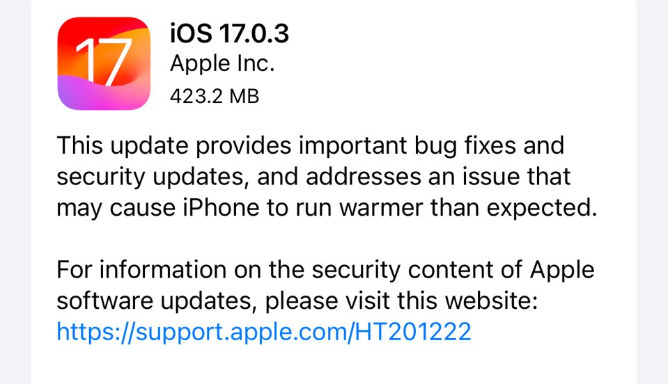 iOS 17.0.2 sobrecalentamiento