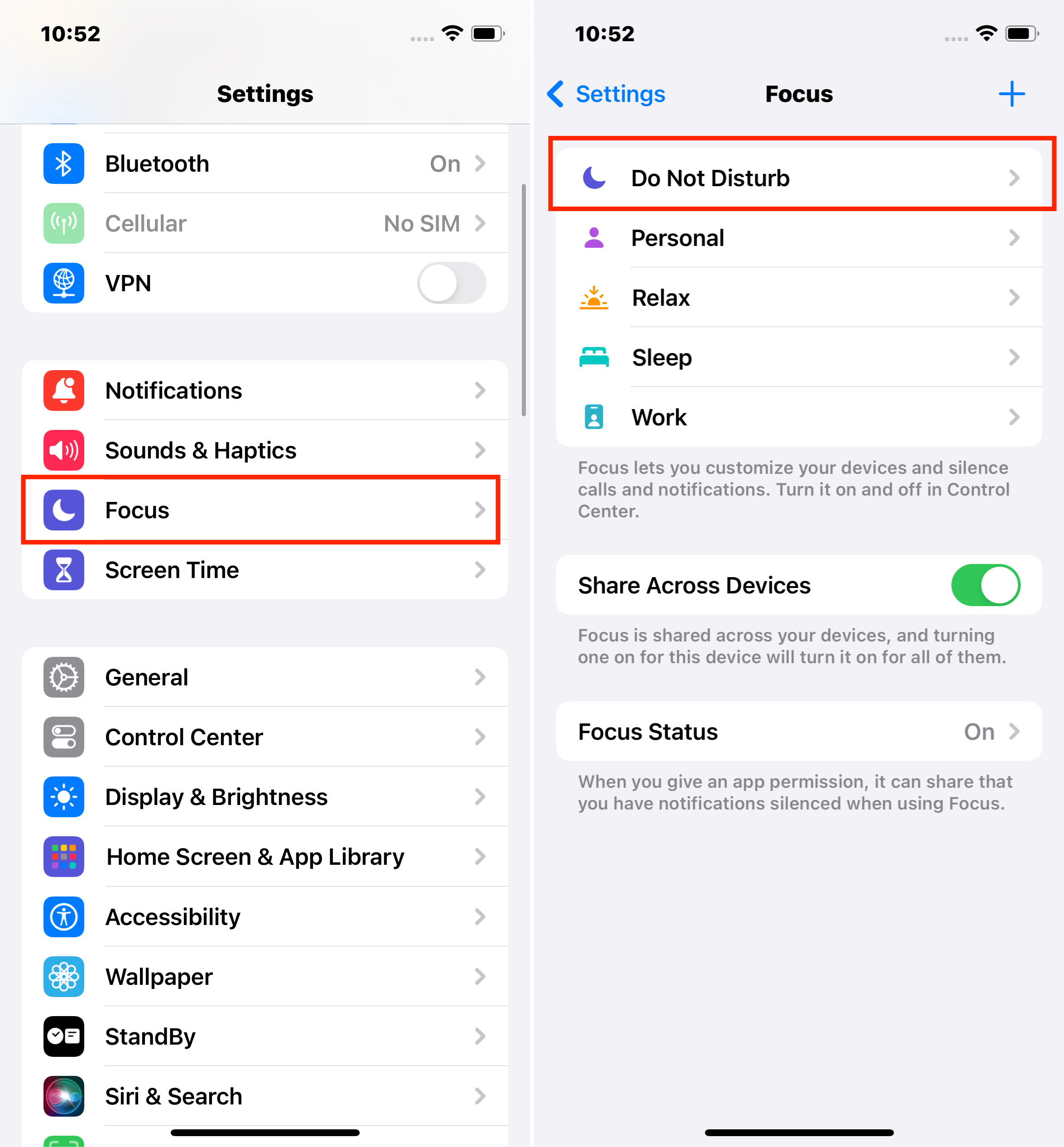 Configuración de iPhone Enfoque no molestar