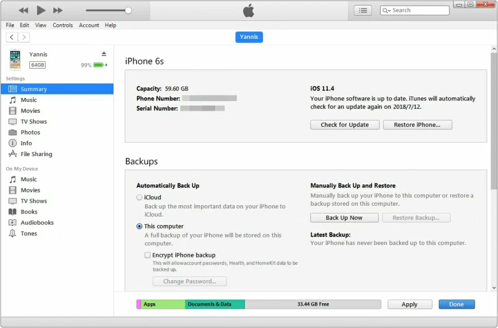 Transferir mensajes de texto entre iPhones con iTunes