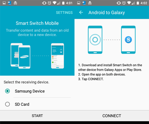 Aplicación de transferencia de datos de Samsung como Smart Switch