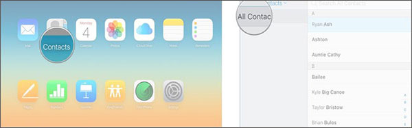 Inicie sesión en la cuenta de iCloud y elija contactos