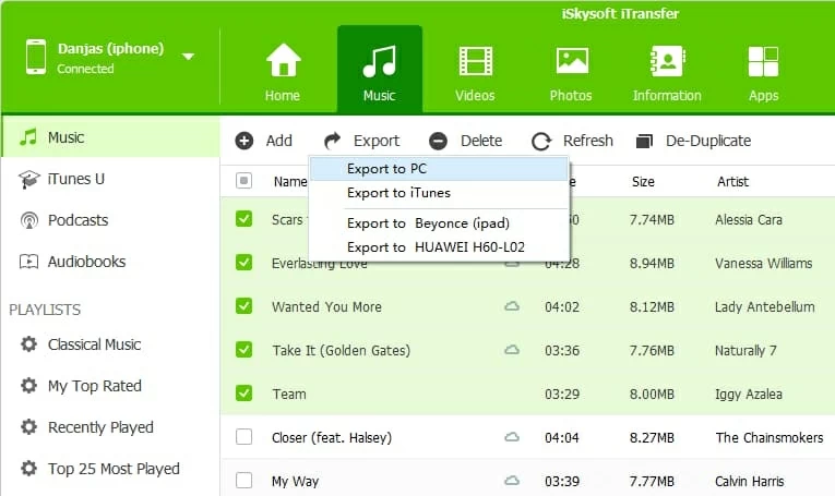 Obtenga canciones de iPhone XR a Windows 10 sin iTunes