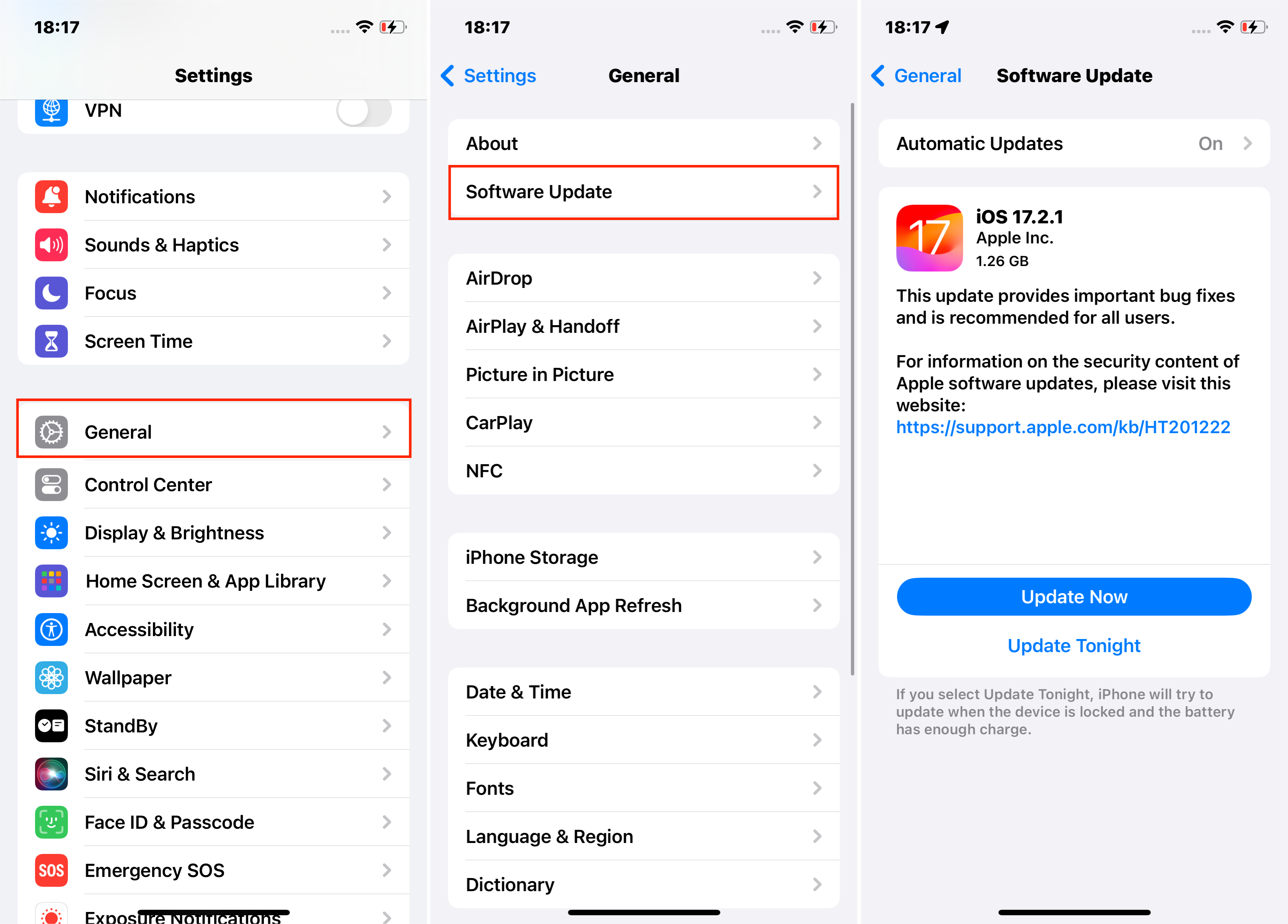 Actualizar iOS en la configuración de iPhone