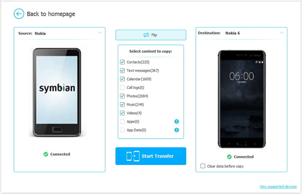 Seleccione contactos para transferir de Nokia a Nokia