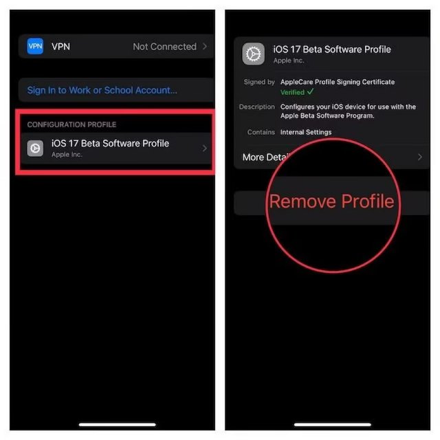 Eliminar el perfil beta iOS 16 de iPhone