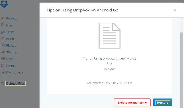 Restore deleted files in dropbox.jpg