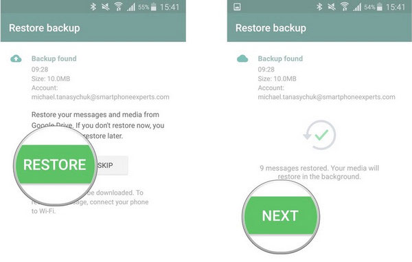 Restaurar WhatsApp a través de Google Drive