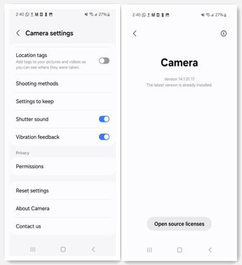 Instale la última versión de Samsung Camera