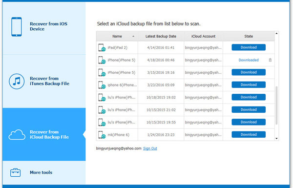 Seleccione la copia de seguridad de iCloud para escanear