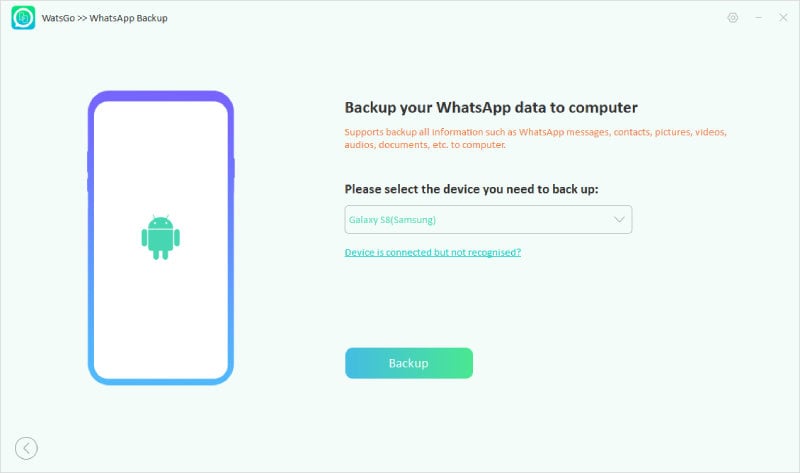 Elija el dispositivo Android para hacer una copia de seguridad de WhatsApp