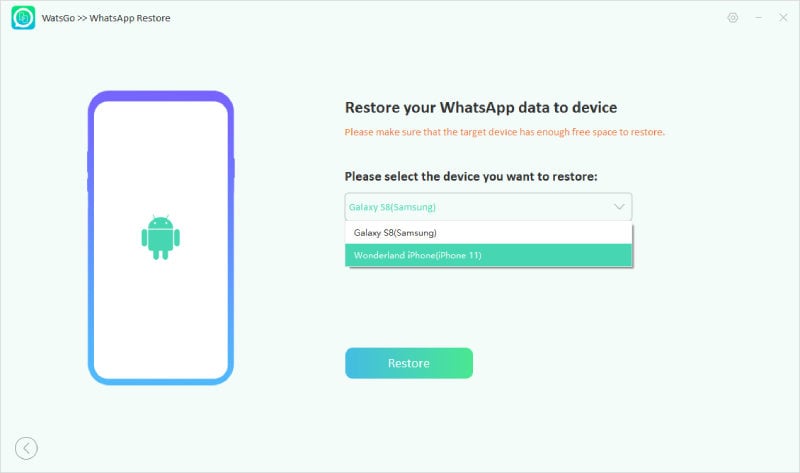 Guía de Watsgo: seleccione dispositivo para restaurar 
