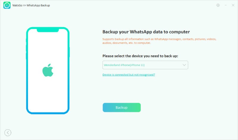 Guía de Watsgo: seleccione el dispositivo para hacer una copia de seguridad