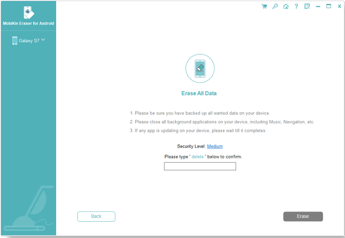 Seleccione el nivel de seguridad para borrar datos