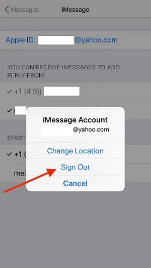 Inicie sesión Apple en iMessage si es diferente