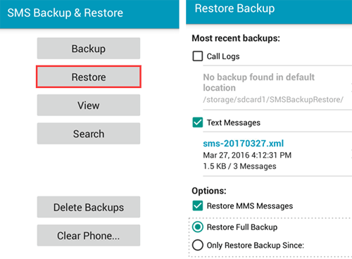 Cómo recuperar los mensajes de ZTE usando la aplicación SMS Copia de seguridad y restaurar