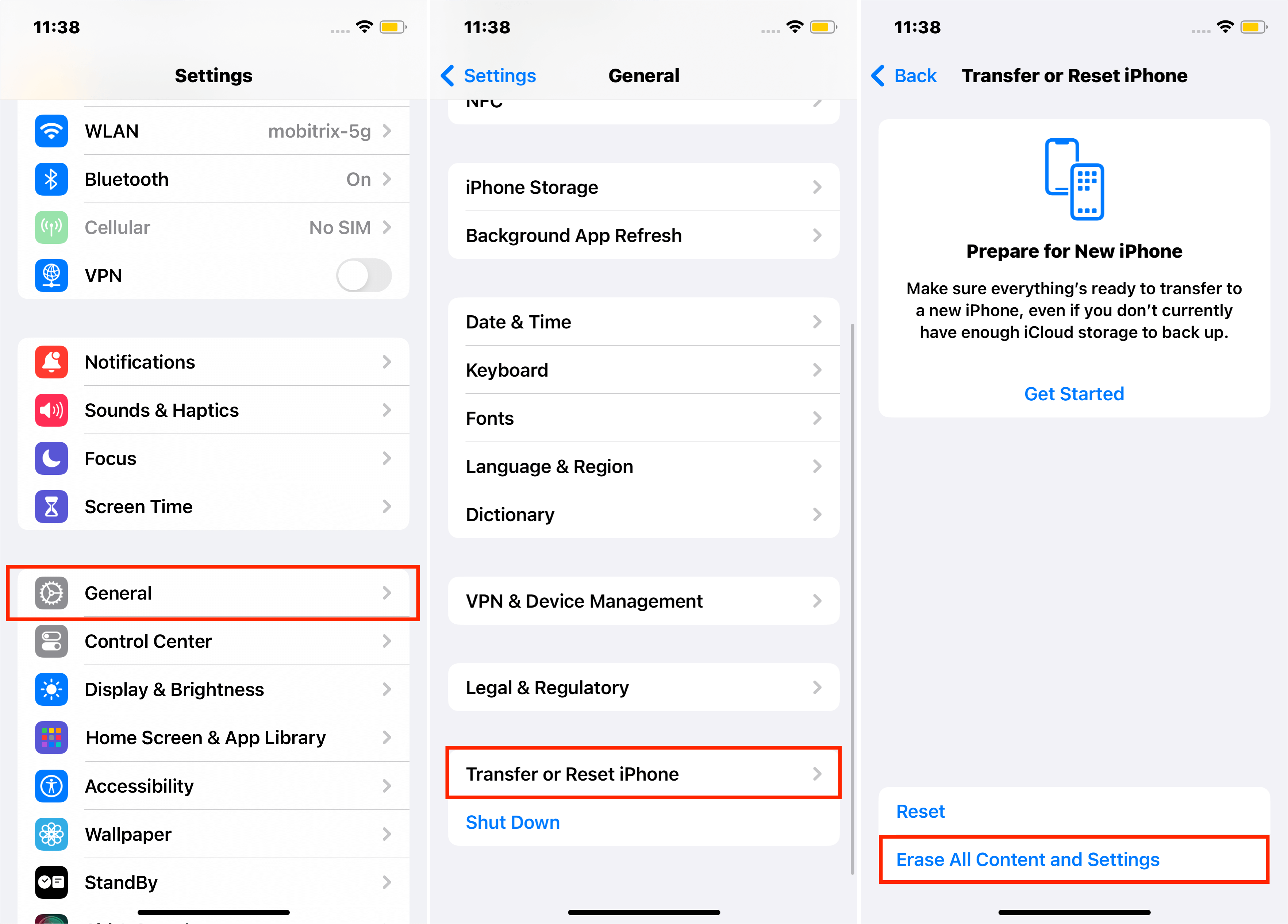 Pasos para borrar todo el contenido y la configuración a través de la configuración del iPhone