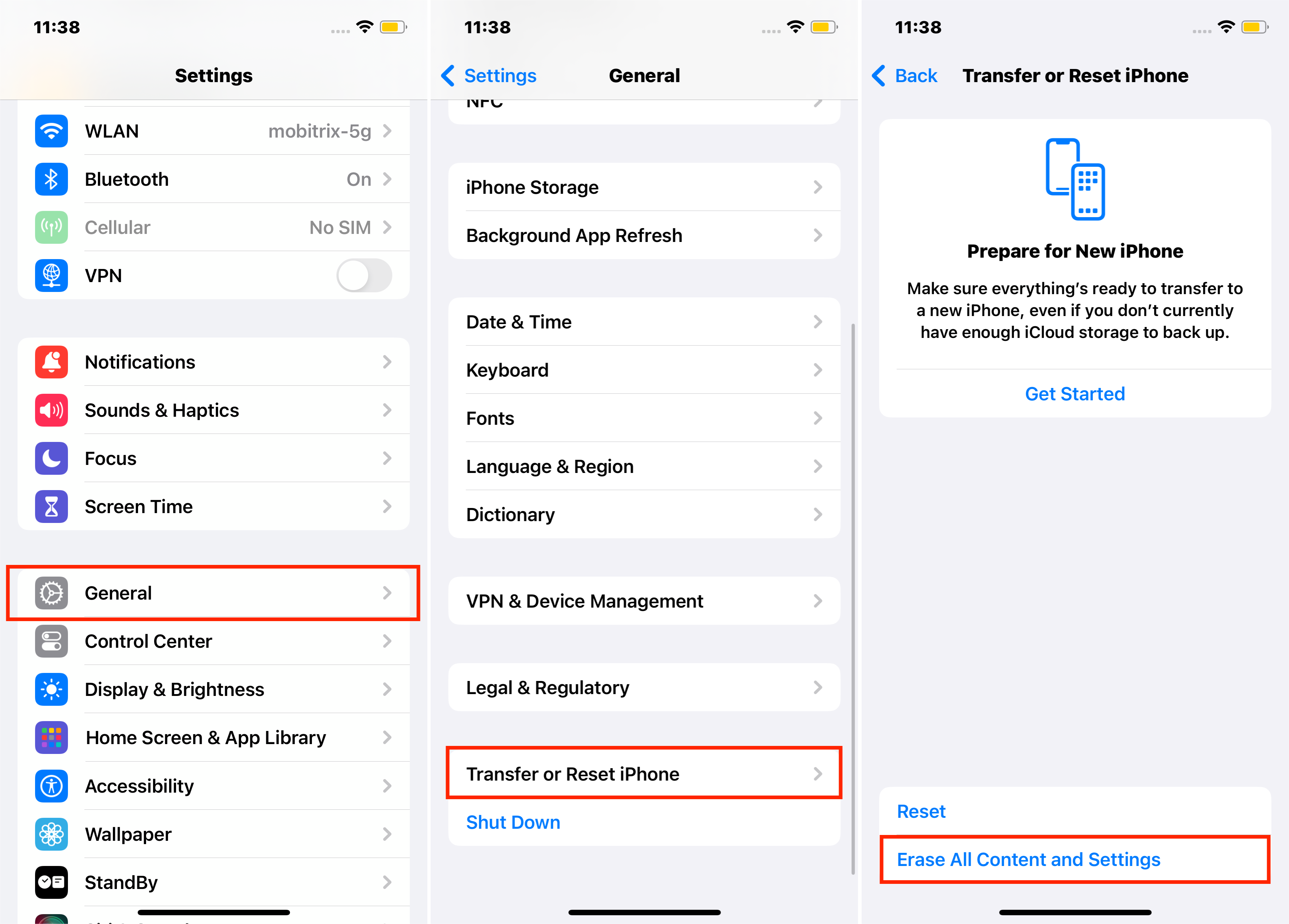 Borrar todo el contenido y la configuración en iPhone