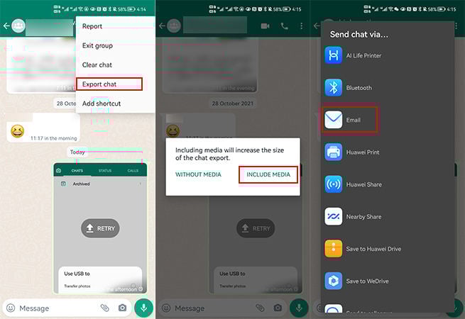 Guía Watsgo - Exportar mensajes de WhatsApp utilizando el correo electrónico Android