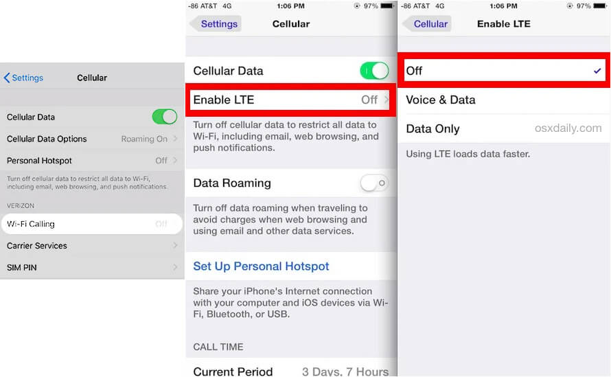 Apague las llamadas WiFi y LTE iPhone