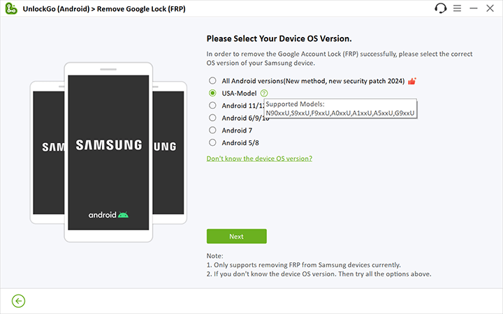 Opciones de derivación de Samsung FRP