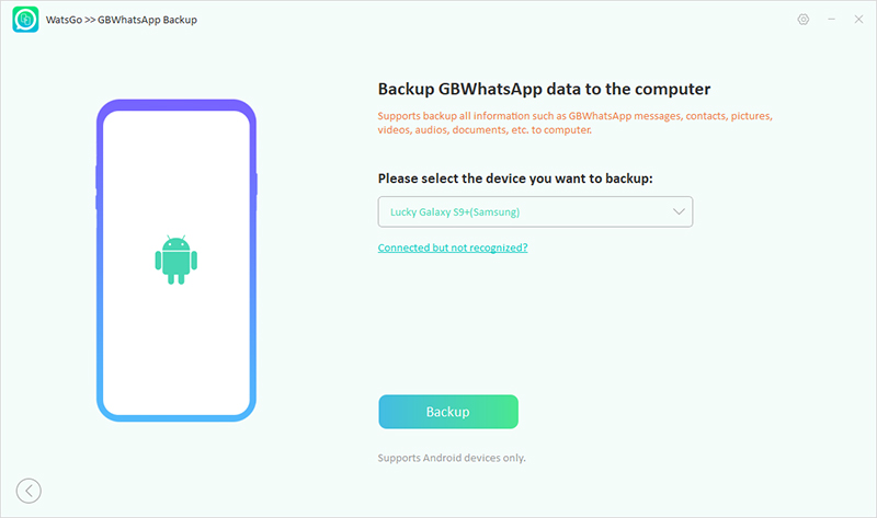 Guía Watsgo: seleccione el dispositivo para hacer una copia de seguridad de GBWHATSAPP